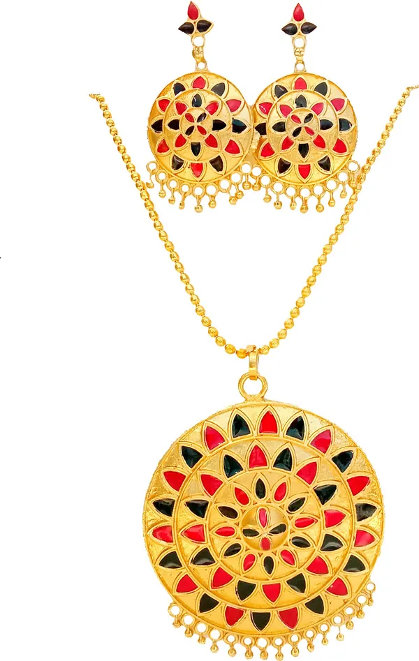 Assamese_Traditional_Red_Black_Colour_Japi_Chain_Jewellery_Set_For_Women_&_Girl